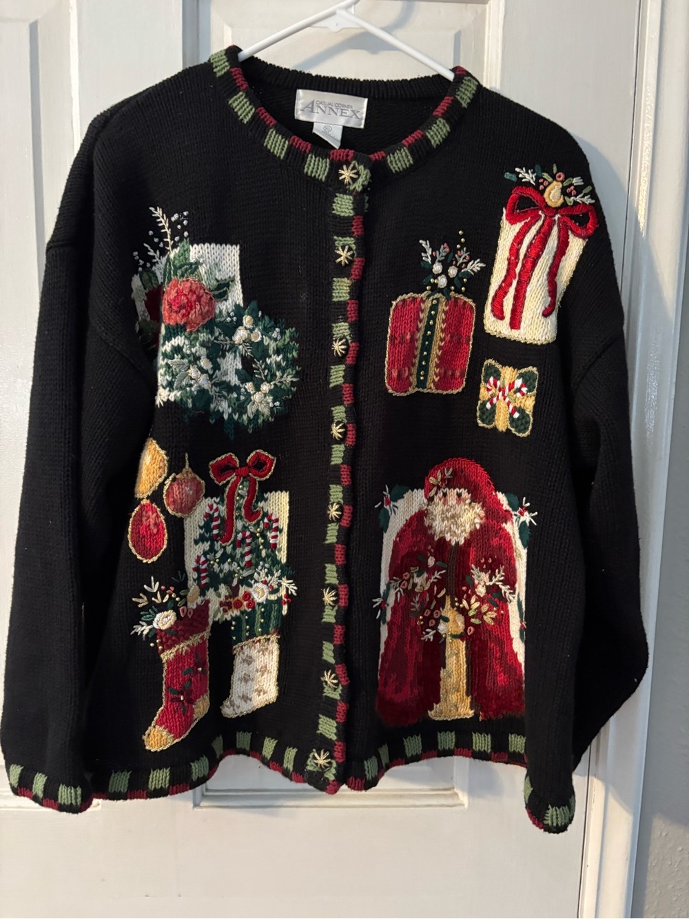 Casual Corner Annex Women's XL Black Christmas Knit Cardigan Sweater CottageCore
